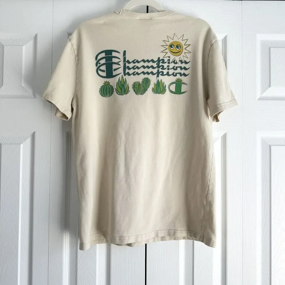 Champion Graphic T-Shirt Men's Medium Beige Cactus Sun Cotton Desert Southwest - Picture 2 of 8